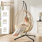 ONBRILL Hanging Egg Chair with Adjustable Footrest & Stand, Wicker Rattan Swing - Image 6