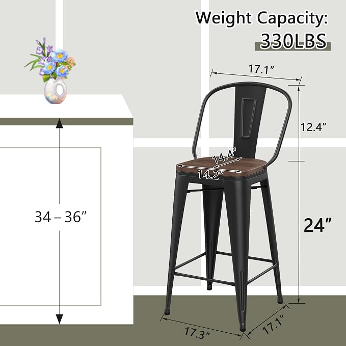 Yongqiang Barstools Set of 4 Counter Height Bar Stools - Image 2