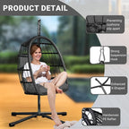 CHABATREE Egg Chair with Stand, Patio Rattan Wicker Hanging Swing Egg Chair - Image 5