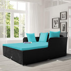 COSTWAY Outdoor Patio Rattan Daybed, Sponge Cushioned Loveseat Sofa - Image 4