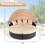 Outdoor Patio Daybed with Retractable Canopy, Wicker Rattan Sectional Round - Image 7