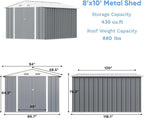 Greesum 8×10FT Outdoor Storage Shed, Metal Patio Storaged Sheds - Image 4