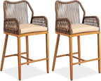 VINGLI Outdoor Counter Height Bar Stools Set of 2, Rattan Outdoor Barstools by VINGLI