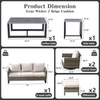 Belord 7 PCS Outdoor Furniture Set, Mixed Grey Wicker, Includes Swivel Rocker - Image 3