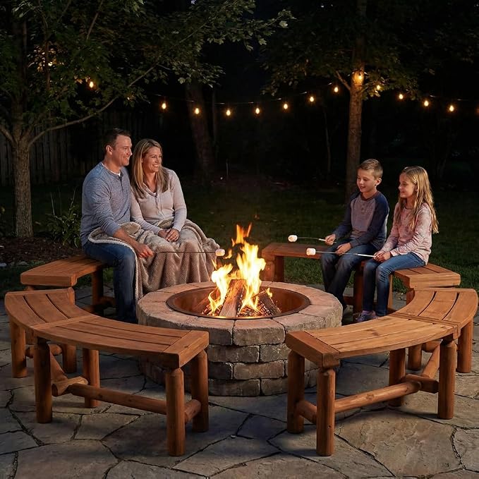 FORTUNO Outdoor Wooden Curved Backless Porch Bench Rustic Style Cedar/Fir Wood - Image 2