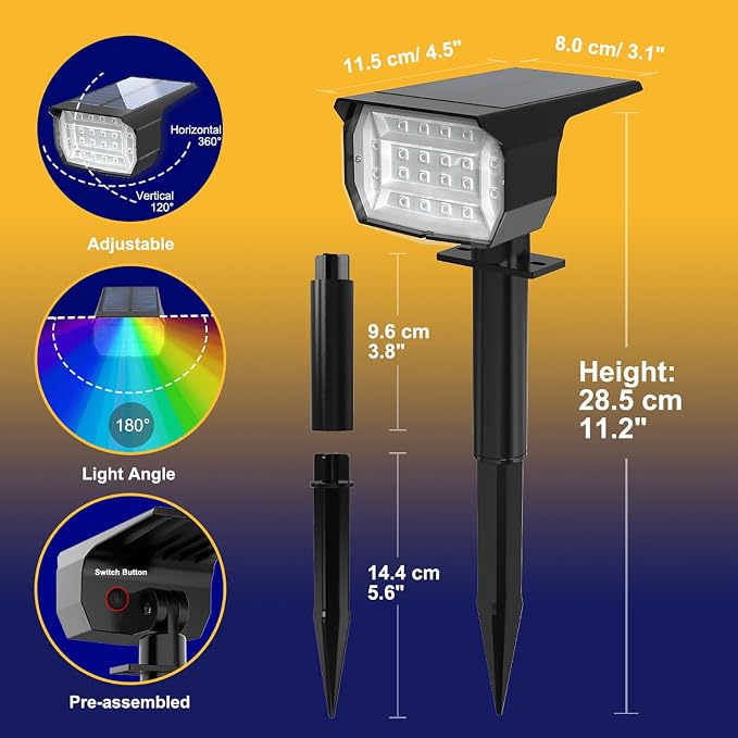 nipify 2 Pack Solar Spot Lights Outdoor Color Changing, 7 Modes Halloween RGB - Image 6