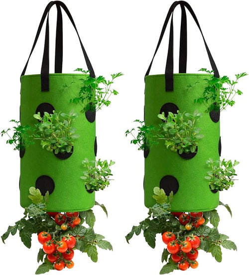 2 Pack Green Upside Down Tomato & Herb Planter, Outdoor Hanging Durable by Homyhoo