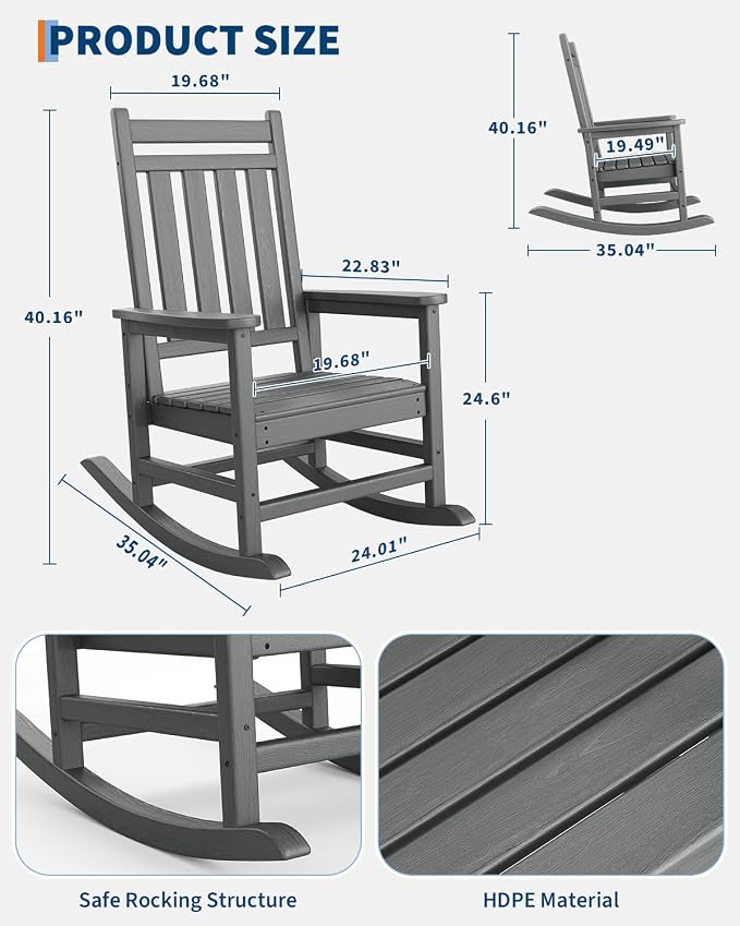 GarveeLife Poly Lumber Rocking Chair Outdoor - Image 2