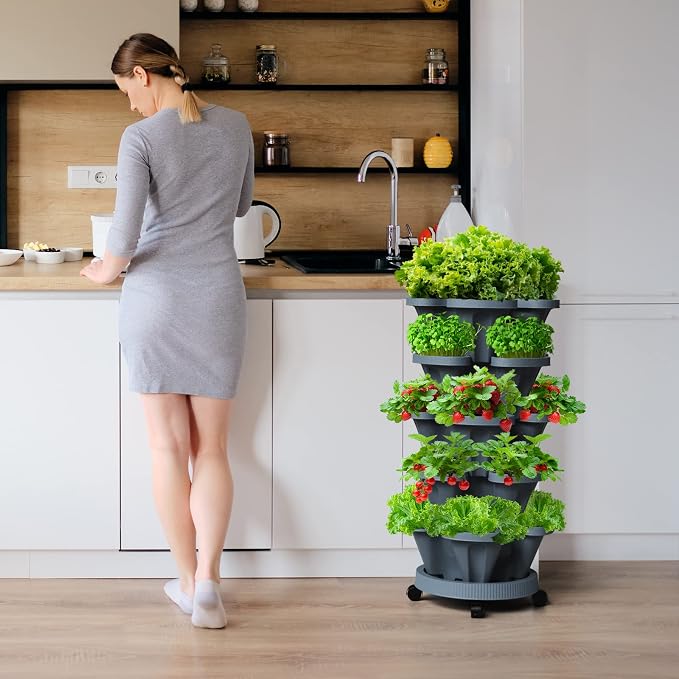 Strawberry Stackable Planters, Vertical Tower Garden, 6 Tiered Stacking Herb - Image 3