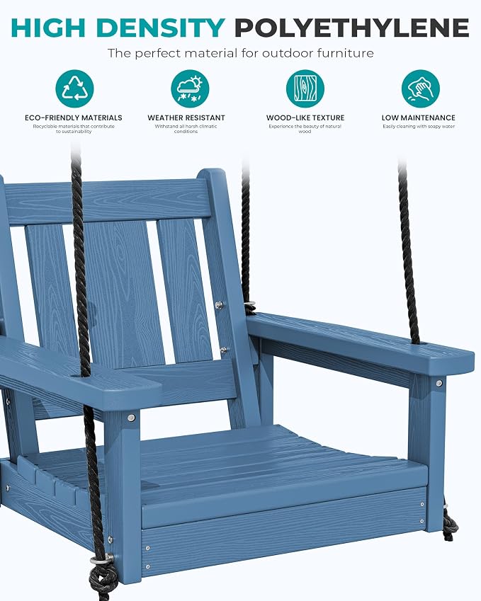 SERWALL HDPE Single Porch Swing Set of 2, Heavy Duty Single Person Swing Chair - Image 9
