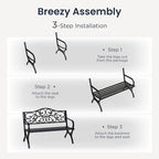 PHI VILLA 50-Inch Cast Iron Steel Frame Garden Bench Outdoor Patio Bench Chair - Image 6