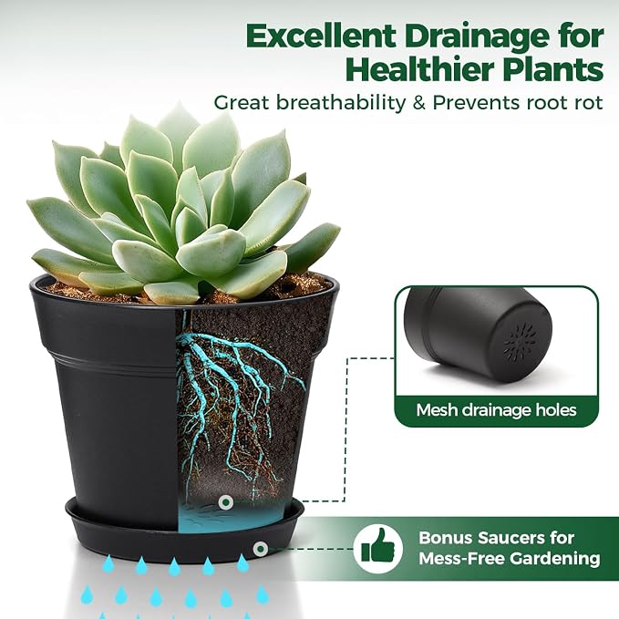 T4U Flower Pots 18-Pack, 5 Inch Plant Pot - Image 4