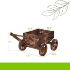 Wooden Flower Cart with Wheels Wooden Wagon Planter Outdoor Garden Planter - Image 3