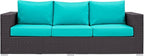 Modway Convene Wicker Rattan Outdoor Patio Sofa in Espresso Turquoise - Image 6