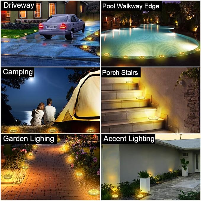 Solar Powered 8 Pack Outdoor LED Disk Lights - Image 6