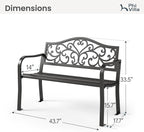 PHI VILLA 43 Inch Cast Iron Steel Frame Outdoor Garden Bench, Patio Furniture - Image 2