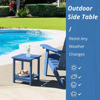 LUE BONA Adirondack Outdoor Side Table, 2-Tier Navy Blue HDPS Patio End Table - Image 4