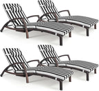 Chaise Lounge Chairs Outdoor Set of 4, Comfy Outside Wicker Patio Pool Lounge by ZZWHOM
