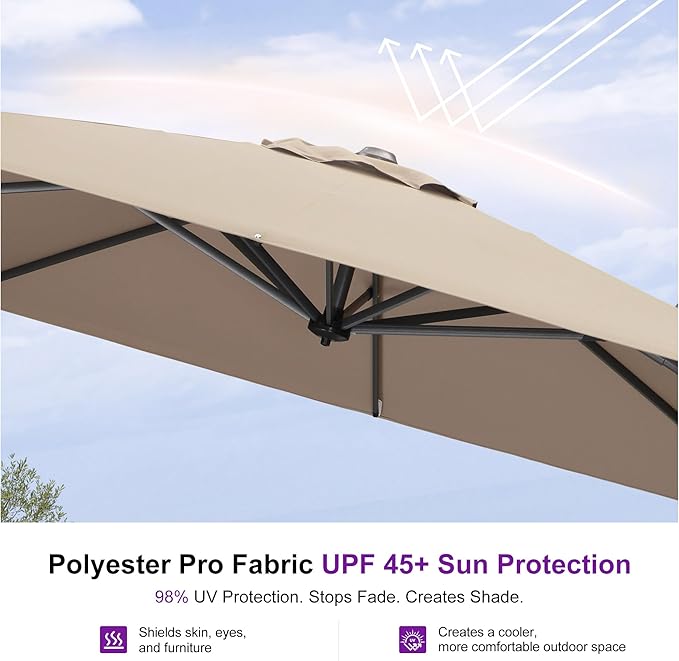 PURPLE LEAF 8 Feet Outdoor Square Cantilever Umbrella Patio Umbrella - Image 5
