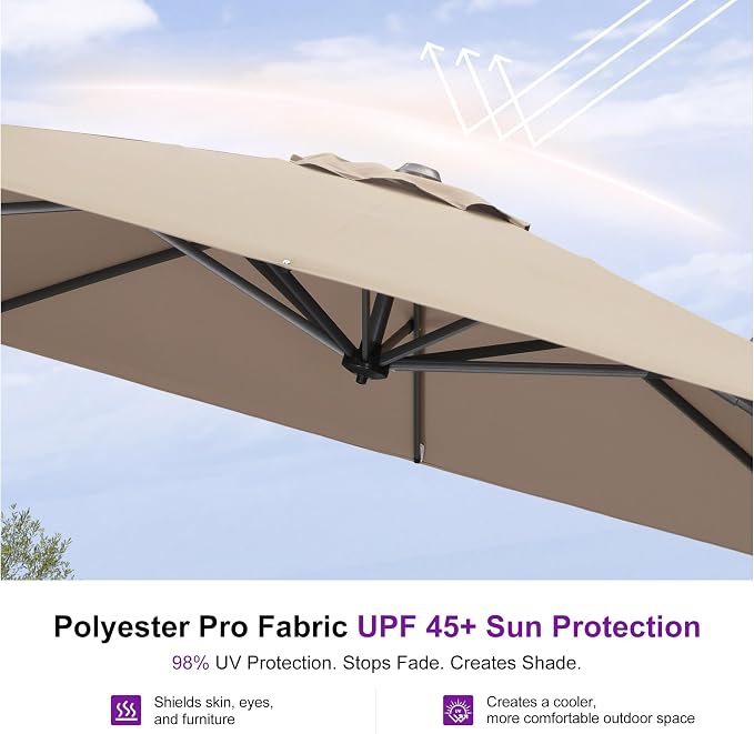 PURPLE LEAF 9 Feet Patio Umbrella Outdoor Cantilever Square Umbrella Aluminum - Image 4