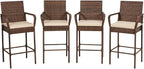 ECOTOUGE Patio Rattan Barstools Set of 4, Outdoor Wicker Bar Height Chairs by ECOTOUGE
