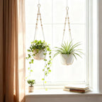 Macrame Plant Hanger, Wood Beads Cotton Hanging Planter Holder - Image 3