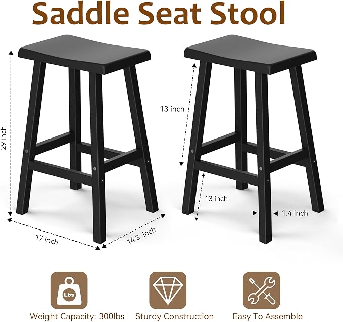 Bar Stools 29'' Outdoor Set of 4, Waterproof Modern Durable Resin Saddle Seat - Image 3