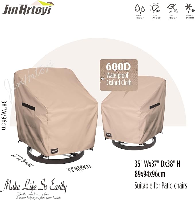 JinHrtoyi Outdoor Chair Covers 2 Pack, 35Wx37Dx38H inches Patio Chair Cover - Image 2