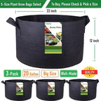 3-Pack 20 Gallon Thickened Plant Grow Bags Large Heavy Duty Fabric Plant Pots - Image 4