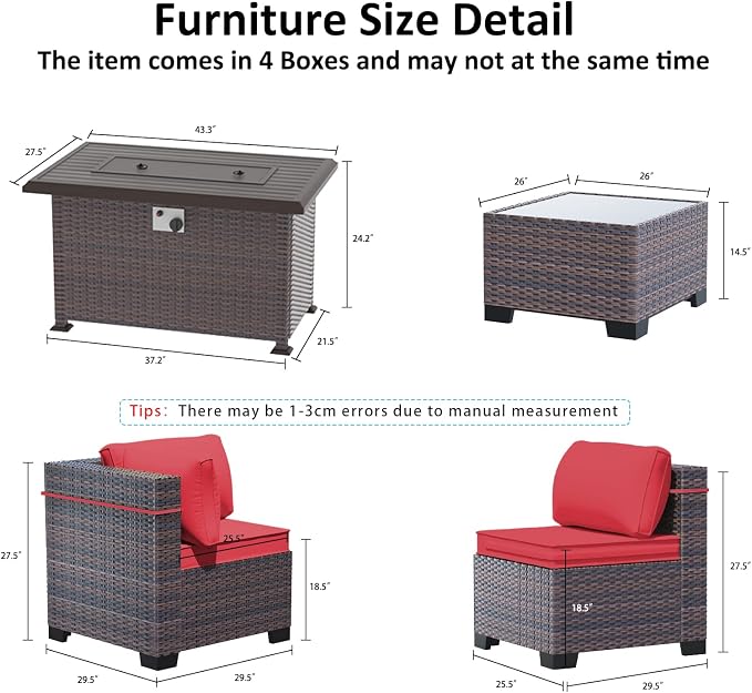 Outdoor Patio Furniture with Fire Pit Table, 6 Pieces Outdoor Furniture Patio - Image 2