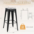 Furmax 30 Inch Metal Bar Stools Set of 4, Counter Height Backless Stools - Image 3