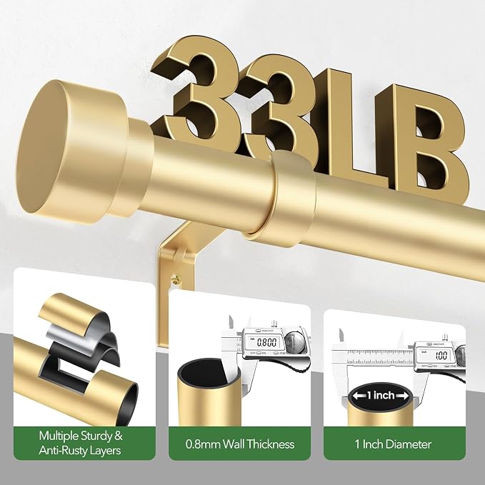 Curtain Rods for Windows 48 to 84, 1 Inch Adjustable Gold Heavy Duty Long - Image 4