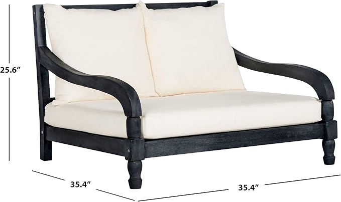 SAFAVIEH Outdoor Collection Pomona Dark Slate Grey Solid Wood/Beige Cushion - Image 8