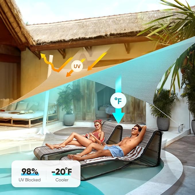 Quictent 20X20FT 185G HDPE Square Sun Shade Sail Canopy 98% UV Block Outdoor - Image 8