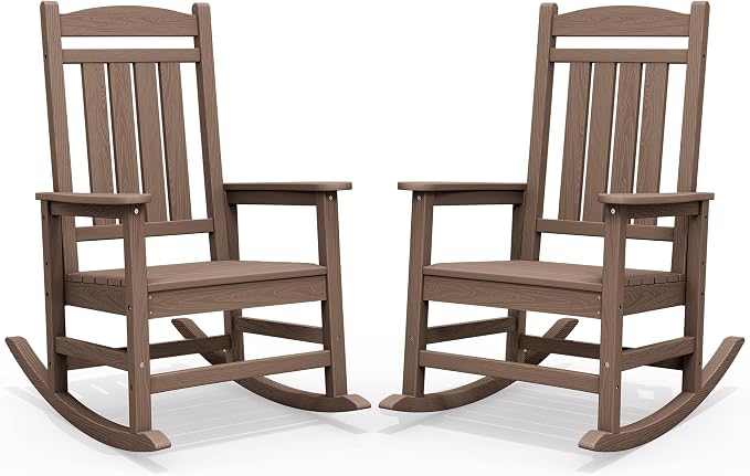 SERWALL HDPE Outdoor Rocking Chair Set of 2, Patio Rocking Chairs, All-Weather by SERWALL