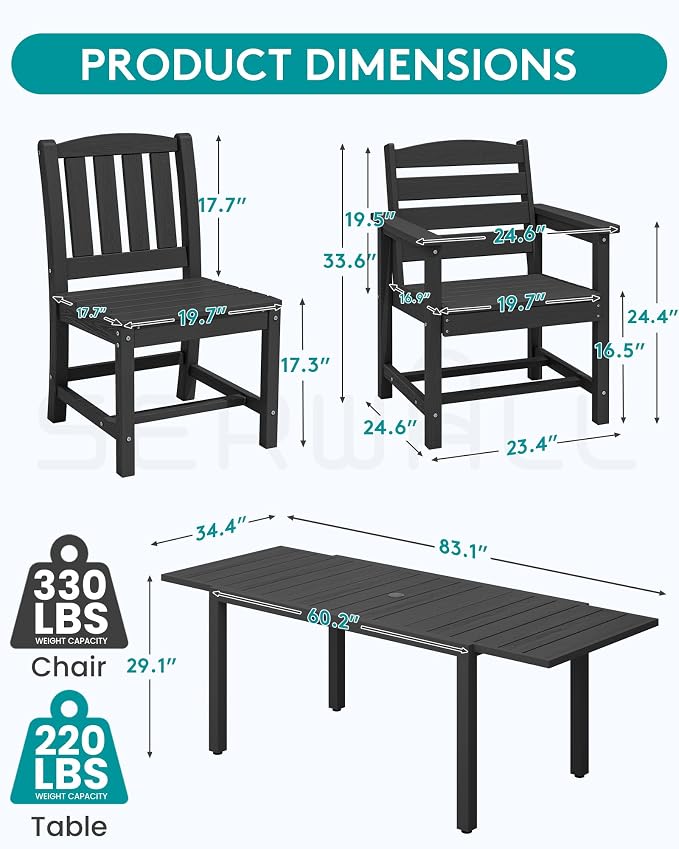 SERWALL 9-Piece Outdoor Dining Set, All Weather HDPE Outdoor Furniture Set - Image 2