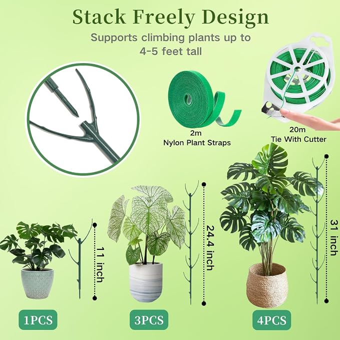 15 Pack Stackable Monstera Plant Support Stakes, 120inch Climbing Plant Sticks - Image 2