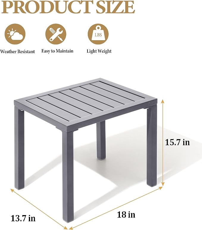 Crestlive Products Outdoor Side Table Set of 2, Aluminum Rectangular Side/End - Image 3