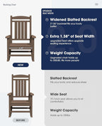 KINGYES HDPE Outdoor Rocking Chair Set of 4, Widened Seat Patio Rocking Chair - Image 4