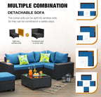 6 Pieces Patio Furniture Set All-Weather Outdoor Wicker Sectional Conversation - Image 7