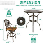 VIVIJASON 3-Piece Patio Swivel Bar Stools Set, All Weather Cast Aluminum - Image 6