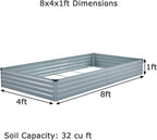 8x4x1ft Galvanized Raised Garden Bed, Outdoor Planter Box Metal Patio Kit - Image 2