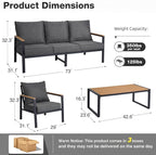 Patio Furniture Set, 4 Pieces Outdoor Furniture Patio Conversation Set - Image 2