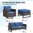 Belord Wicker Patio Furniture 5 Piece Outdoor Sofa Set, Oversize Outdoor Swivel - Image 2