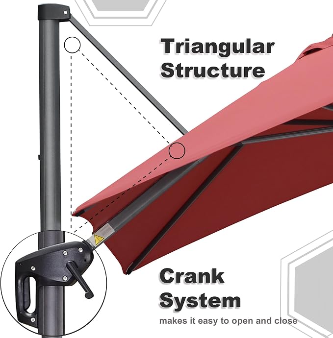 PURPLE LEAF 10' X 13' Patio Umbrella Outdoor Cantilever Rectangle Umbrella - Image 4