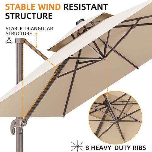 10' X 13' Outdoor Patio Umbrella Large Rectangle Cantilever Umbrella Heavy Duty - Image 2