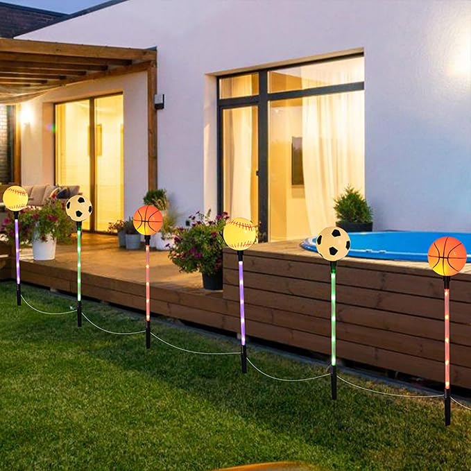 Battery Powered Garden Sports Ball Theme Party Stake Lights Soccer Basketball - Image 2