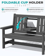 SERWALL Outdoor Bench with Cup Holder, All Weather Patio Benches with High - Image 6