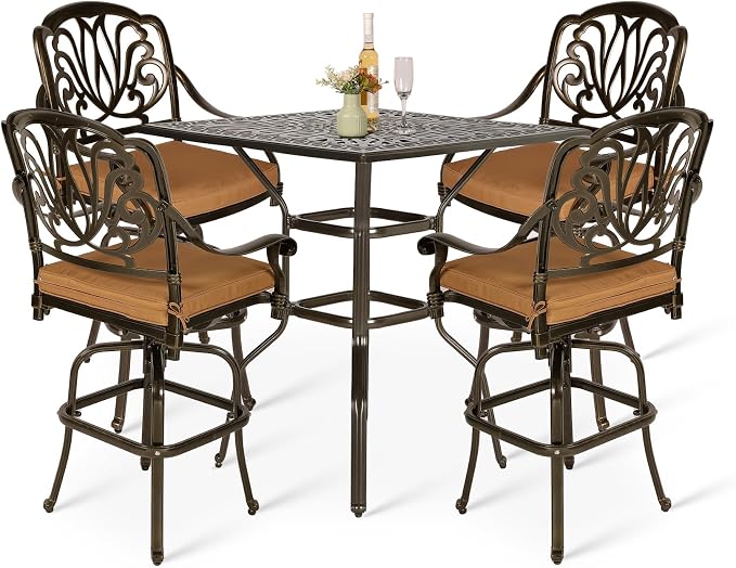 VIVIJASON 5-Piece Bar Height Patio Dining Set, All Weather Cast Aluminum by VIVIJASON