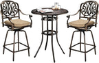 VINGLI 3 Piece Outdoor Bar Set, Cast Aluminum Outdoor Swivel Bar Stools and by VINGLI